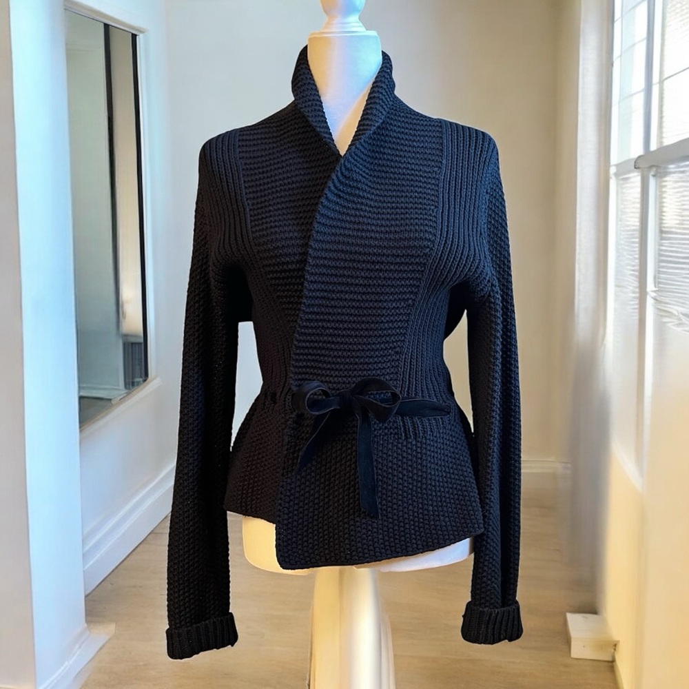 NEW LRL Ralph Lauren Chunky Belted Peplum Shawl Cardigan Sweater Jacket S NWOT